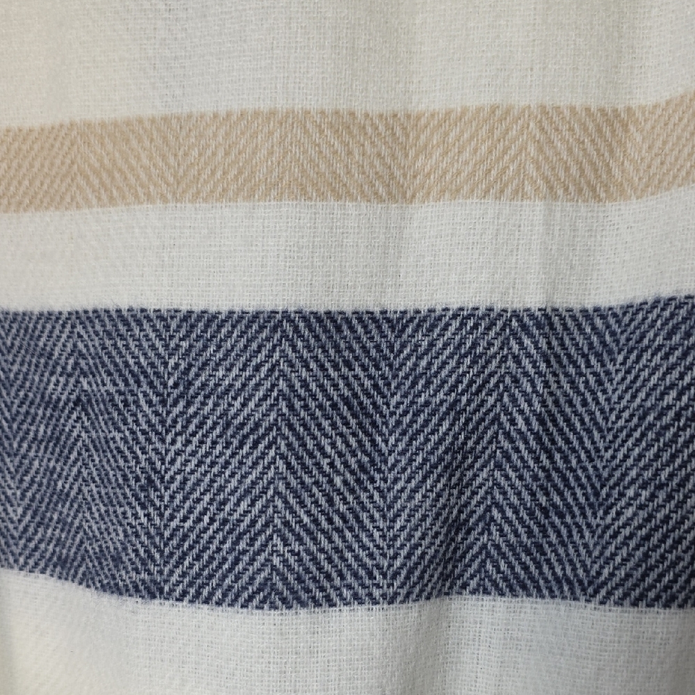 Chico's White Striped Cream Shawl-Collar Belted Blanket Jacket with Navy Beige - Picture 10 of 13